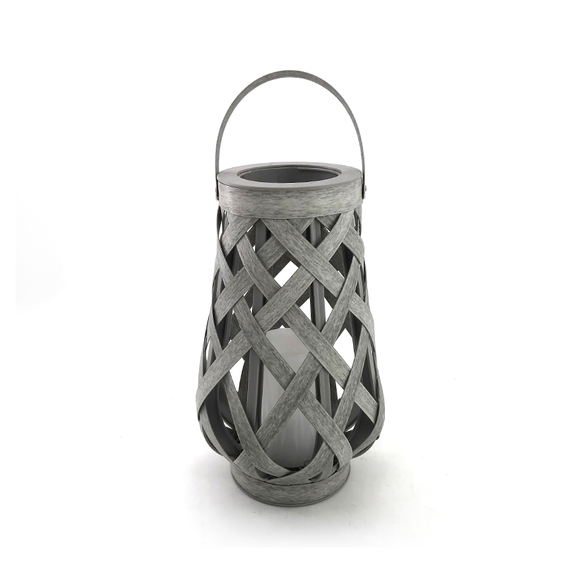 Cross-Weaving Rattan Lantern with Battery LED Candle, Medium