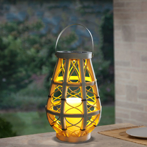PHUKET Brand New Rattan Lantern with Solar LED Candle, Small 