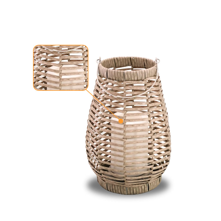 “PARO” Rattan-Iron Lantern with Battery Operated Candle，Small