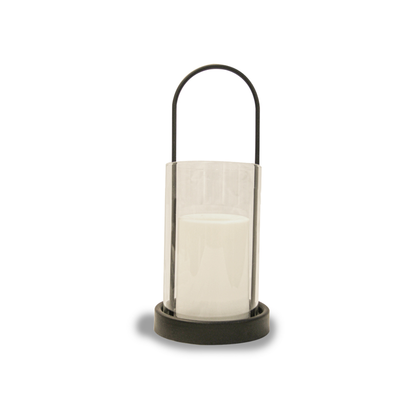 ''Hayward'' iron-Glass Lantern with Solar LED Candle, Small