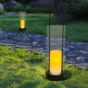 ''FREMONT'' iron-Glass Lantern with Solar LED Candle, Small