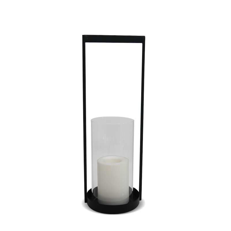 ''CARSON'' iron-Glass Lantern with Solar LED Candle, Meduim