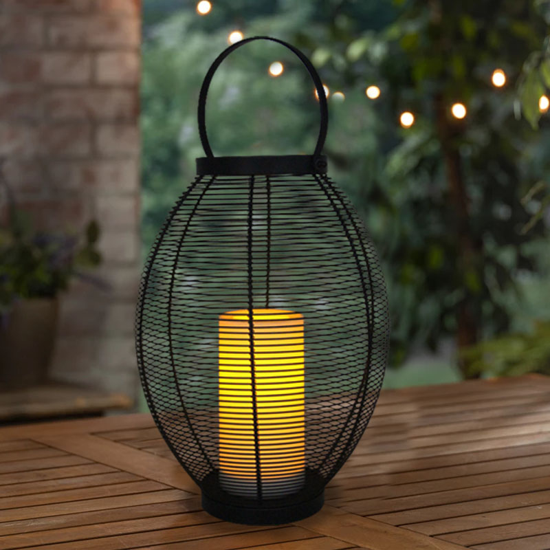 "KENT" Metal Lantern with Solar LED Candle ，Medium