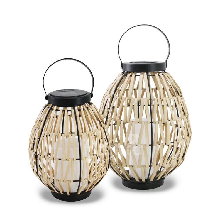 RICA Brand New Rattan Lantern with Solar LED Candle, Small 