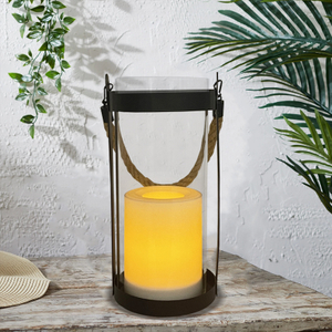 ''Reno'' iron-Glass Lantern with Solar LED Candle, Small
