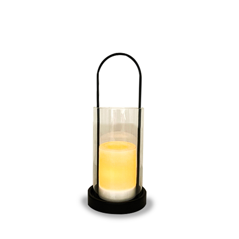 ''Hayward'' iron-Glass Lantern with Battery LED Candle, Small