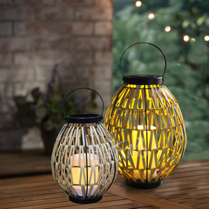 RICA Brand New Rattan Lantern with Solar LED Candle, Large
