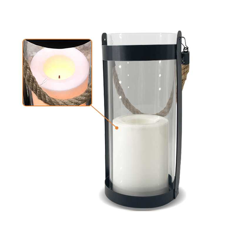 ''Reno'' iron-Glass Lantern with Battery LED Candle, Meduim