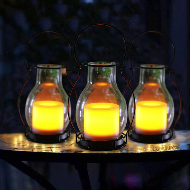 ''Cruz'' iron-Glass Lantern with Battery LED Candle